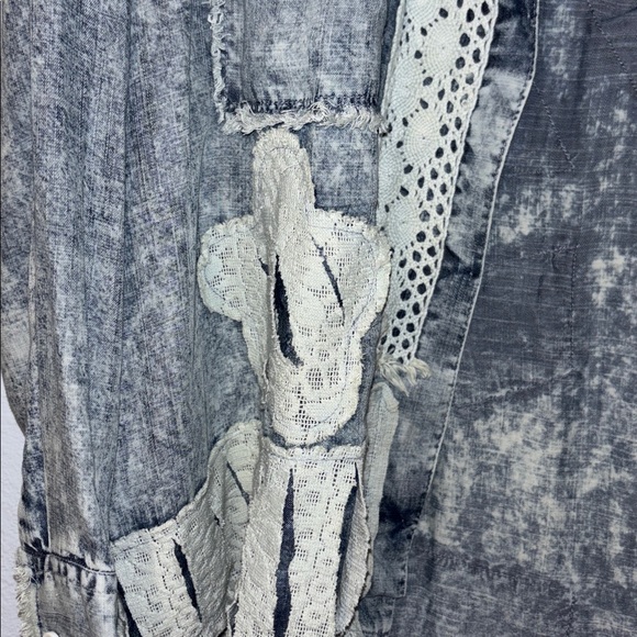 Boho Chic Denim shirt Jacket with Fringe tencel patchwork OS M L XL XXL - Picture 3 of 4